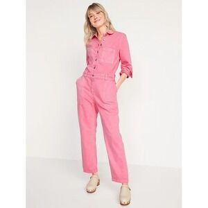 Old Navy Women's S Pink Denim Jumpsuit Coveralls Painters Utility Boiler Suit‎